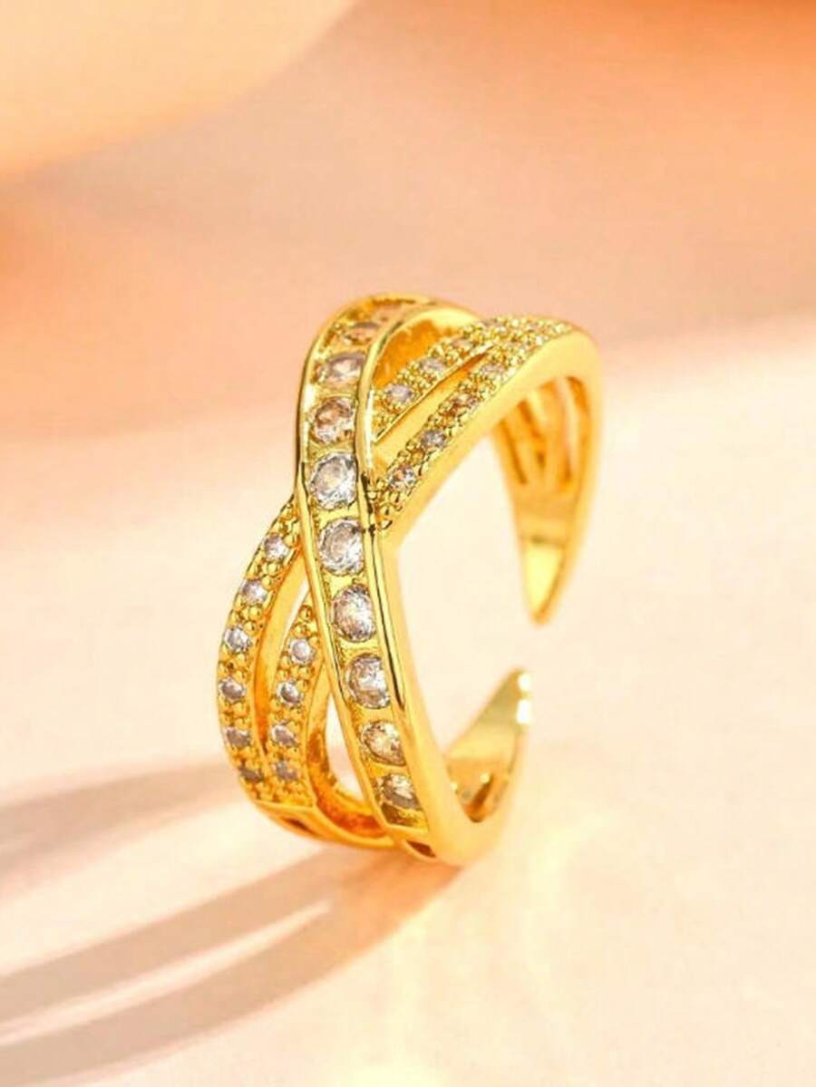 1pc Fashionable Criss Cross Design Ring With Unique Style, Simple Yet Luxury, Suitable For Women's Daily Wear - Yellow Gold - View 1