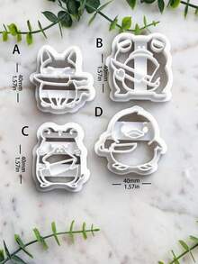 Samurai Animal Polymer Clay Cutters, Cat Frog Hamster Duck Embossing Clay Molds For Handmade Earrings, DIY Craft Supplies - White - View 6