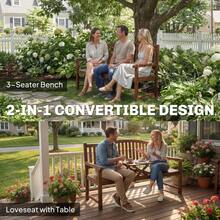 Garden Loveseat Bench, 2-3 Seater Outdoor Bench With Liftable Table And Waterproof Cover, Light Brown On-Site - 1 - View 4