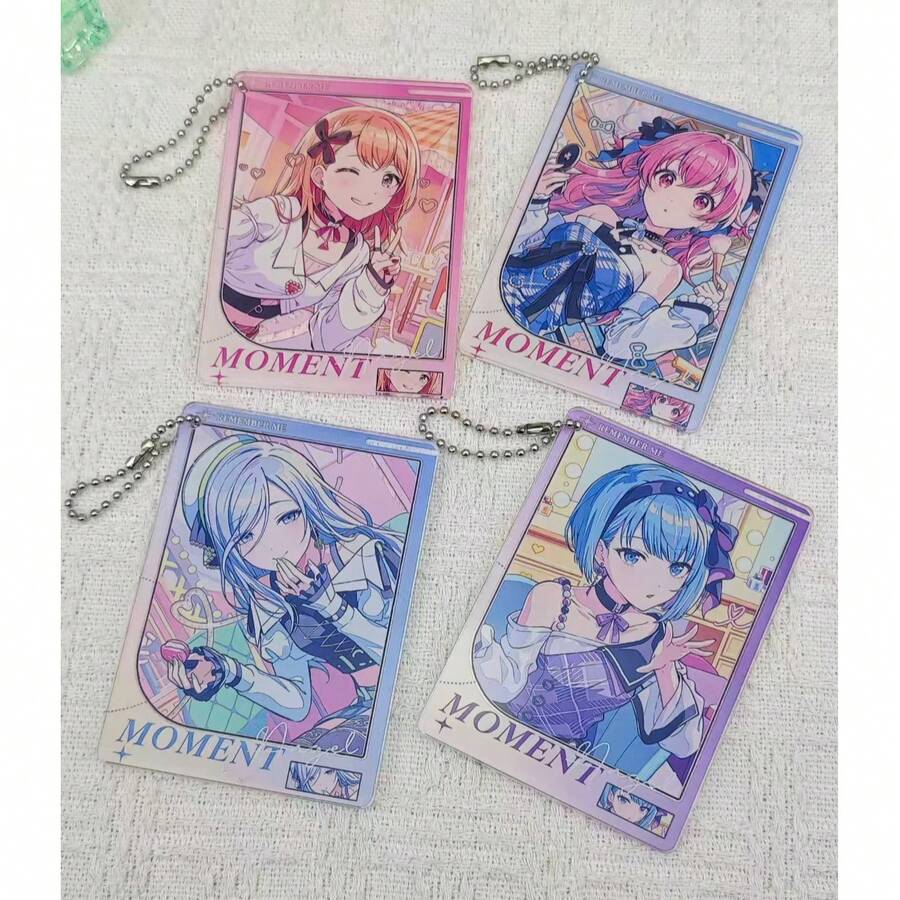 PJSK Anime Academy Photocard Holder Keychain, Cute Anime Girl Transparent Card Cover With Bead Chain, Bag Pendant Photo Protector Collectible Fan Gift