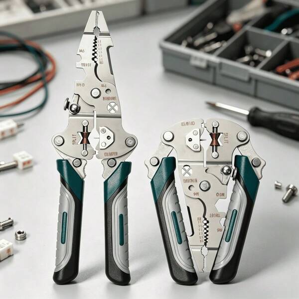1PC/2PCS 21cm Multi-Function High Carbon Steel Wire Stripper & Crimper, Silver Pointed Head Green & White Dual-Color Folding Handle Electrician Pliers, Suitable For Wire Stripping, Cutting, Terminal Crimping, Screw Cutting & Daily Maintenance