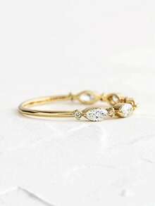 1pc Fashion Classic Minimalist Natural Casual Versatile Commute Small Geometric Ring Inlaid With Synthetic Zirconia Women's Ring Suitable For Daily Wear, Banquet, Party, Gift, Jewelry Accessory - Yellow Gold - View 4
