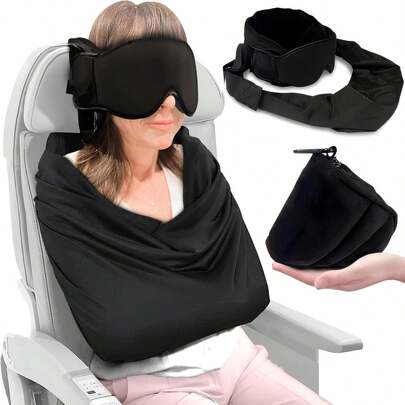 3-In-1 Travel Pillow Set With Eye Mask, Portable Neck Support Pillow, Adjustable Headband, Essential For Airplane, Car, Train Travel Sleep, Comfortable Rest