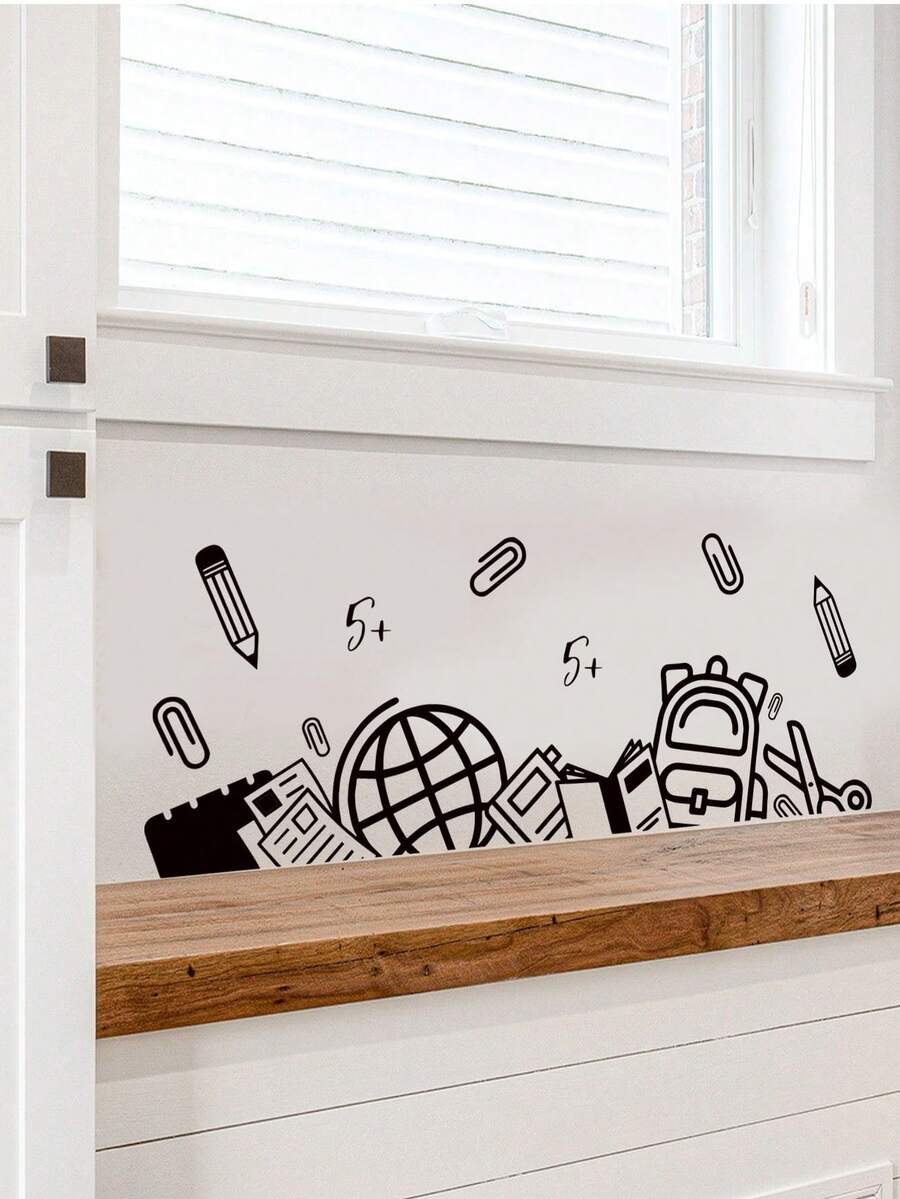 mama look 1pc, Multi-Style, Black Home Decor Wall Sticker, Line Plant/Study Element/Cross, PVC Self-Adhesive Removable, Suitable For Bedroom, Living Room, Study, Dining Room, Bathroom, Home Wall Decoration, Room Decoration, Etc. - Multiple Styles - View 1