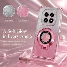 Shockproof Glitter Electroplated Magnetic Stand Phone Case, Compatible With Redmi 17 Note 17 15 14 13 12 11 Pro Plus - Pink - View 2