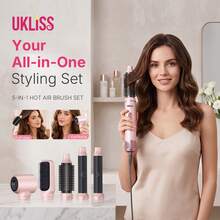 UKLISS 5-In-1 Multi-Function Professional Styling Tool (Auto Curling Iron + Hot Air Styling Brush + Straightening Brush), 5 Detachable Interchangeable Heads, 3 Temperature Settings, Salon-Grade Multi-Styling (Curl/Wave/Straight/Smooth/Volume/Inward Curl/Outward Curl), Frizz-Free, Back To School, Travel, Home Use - Pink - View 4
