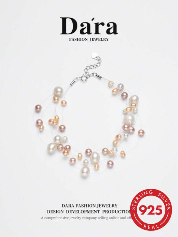 DARA Freshwater Multi-Color Pearl Bracelet S925 Silver 4-7mm High Luster Multi-Layer Fishing Line Women's Jewelry Gift Box Style