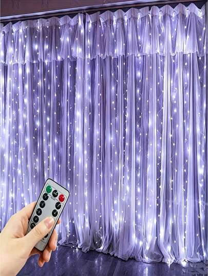 Luces de Cortina con Control Remoto USB, Luces de Cortina LED Cascada con 8 Modos de Luz Atenuables, Adecuadas para Navidad, Boda, Dormitorio, Patio, Decoración del Hogar para Fiestas, Blanco Cálido / Luz Blanca Opcional