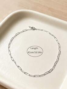 SYMFNY 1pc 925 Sterling Silver Minimalist OT Clasp Textured Paperclip Chain Necklace - Silver - View 3