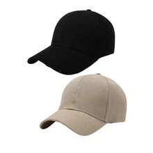 2pcs Men's Black Baseball Caps, Fashionable Adjustable Solid Color Sun Protection Casual Hats, Suitable For Spring/Autumn Travel, Beach, Party - Black Khaki - View 3