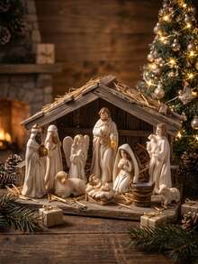 7pcs Christmas Nativity Scene Set, Miniature Jesus Birth Scene Figurines, Holy Family Statue Including Virgin Mary Joseph Baby Jesus Angel Sheep, Religious Christmas Decoration, Miniature Display Ornament For Home, Tabletop, Shelf, Desk Decor - A - View 7
