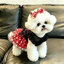Cute Polka Dot Pet Princess Dress, Breathable Mesh Dog Dress With Bow Decor, Exquisite Puppy Tutu Dress, Suitable For Small Cats And Dogs, Spring/Autumn Fashion Pet Apparel - Multicolor - View 6