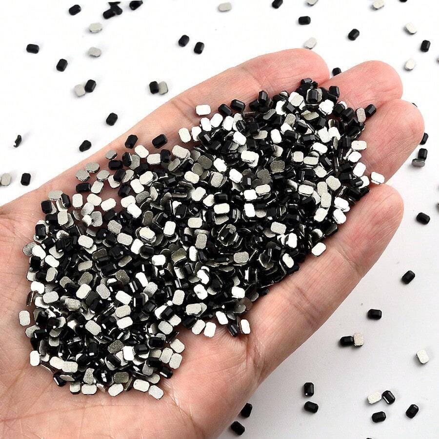 Small Nail Art Rhinestones, Glass Asymmetrical Flat Back Rhinestones, For Nail Art DIY, Phone Cases, Hair Accessories, Mini Jewelry Accessories. - Black-square 3x3mm - View 1