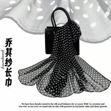 1pc Spring/Summer Casual Printed Versatile Modest Hijab Simple Soft Breathable Chiffon Hijab Scarf - #136 Black Polka Dots - View 5