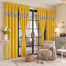 FLYINGCURTAINS Modern Plaid Patchwork Thermal Sunscreen Curtain With Window Rod Bag Style Light Translucent Privacy Window Screen, Farmhouse Style Home Decor Curtain - Yellow - View 9