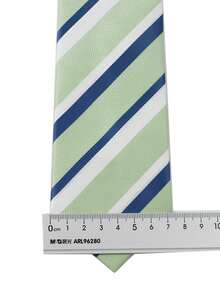 ZLQ&GOU 2 PCS 7cm Sage Green Striped Men's Tie Set, Polyester Jacquard Set Includes Tie And Pocket Square, Suitable For Party Events And Matching With Shirts - Mint Green - View 3