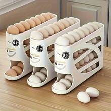 1pc 4-Tier Rolling Egg Rack - Space-Saving Side Door Design, Holds 30 Eggs, Smooth Glossy Finish, Convenient Handle | Suitable For Kitchen And Refrigerator Storage | Modern Kitchen Accessory | Durable Plastic Material - Multicolor - View 7