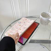 1件裝 粉色格紋可愛卡通動物印花 3+Y 折疊多角度磁吸平板保護殼，附筆槽與自動休眠/喚醒功能，相容 iPad PRO/AIR、Pad 5/6/21、Pad、MatePad、Honor Pad - 彩色 - 查看 5