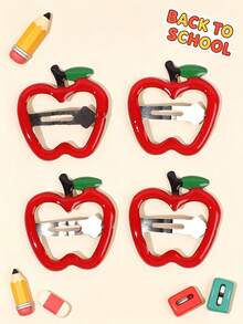 4pcs Red Apple Hair Clips, Red Fruit Hair Clips, Y2K Dopamine BB Clips, Cute Girl Student Hair Accessories Gift, Campus Daily Wear - Multicolor - View 2