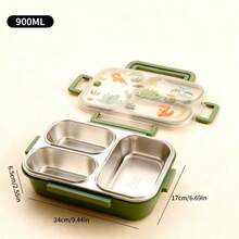 Kotak Bekal Bento Stainless Steel 304, Wadah Makanan Anti Bocor 3 Kompartemen, Wadah Makan Siang Aman Microwave dengan Tutup, Wadah Makanan untuk Perjalanan, Wadah Persiapan Makanan Terbagi untuk Pelajar, Wadah Camilan Lucu - MultiWarna - View 11