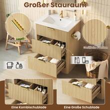61cm Natural Wood Freestanding Washbasin Vanity Unit - Natural - View 7