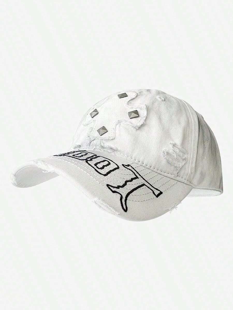 1 mũ lưỡi trai baseball vintage thời trang unisex thêu chữ, đính đinh tán hình chữ thập, phù hợp cho hoạt động ngoài trời, đi chơi và mặc hằng ngày - đinh tán - Xem 1