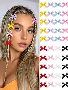 60/30pcs Girls Fashion Ribbon Bow Hair Clips Y2K Colorful Small Bow Hair Accessories Side Clips For Braided Hair, Versatile Daily Hair Clips For Teen Girls, Back To School Gift - Multicolor - View 1