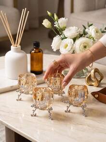 Candle Holder/Candelabra, Transparent Crystal Diamond Candle Holder Set With Polished Metal Base, Suitable For Home, Office And Party Decoration, Practical Round Display Base, Romantic Wedding Home Decor, Decorative Tabletop Accessory, Gift - Stylish Rose Design - View 13