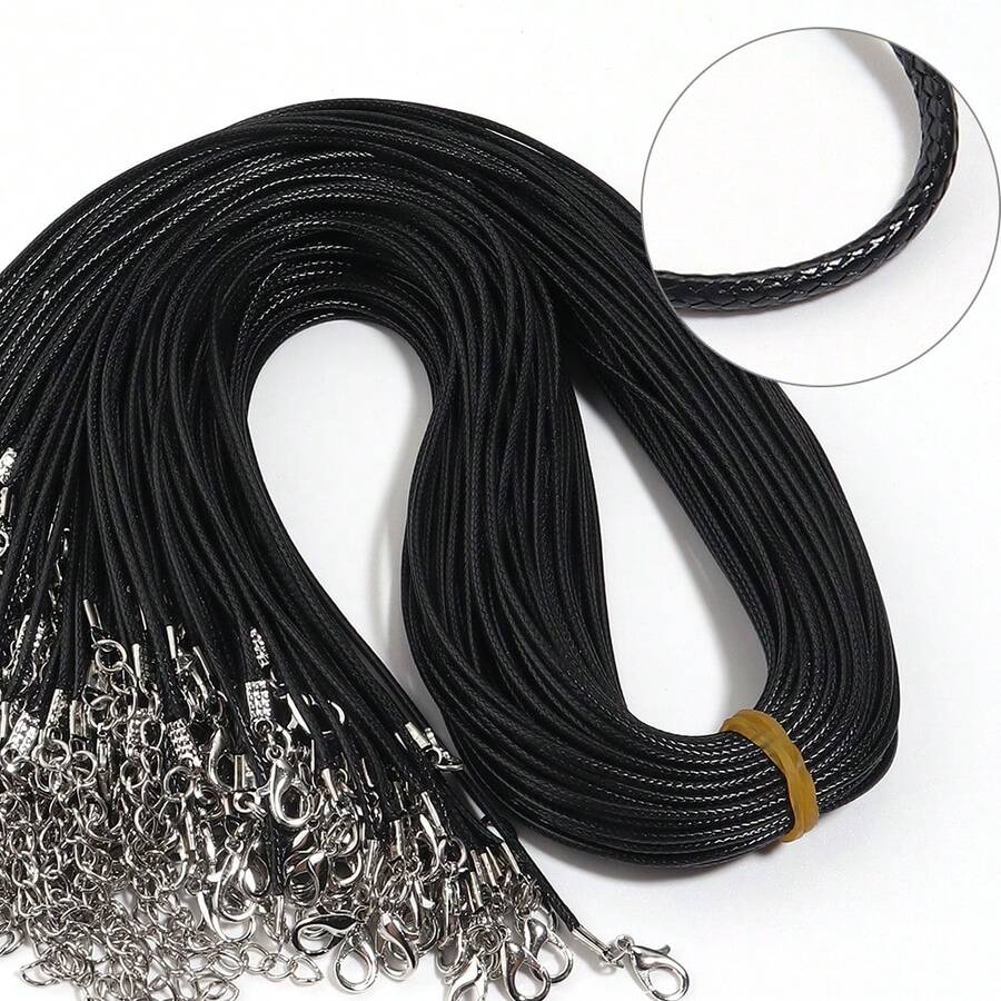 10pcs/Pack Minimalist Versatile Black Wax Cord Necklace String With Metal Adjustable Tail Chain, Pendant DIY Handmade Jewelry All-Match Accessory, Daily Neck Rope, Keychain, Phone Charm, Bracelet, Necklace Decorative Cord