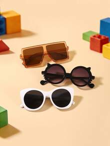 1set 3PCS Kids 9-14Y Multi‑Style Square Cat‑Eye Cat‑Ear Frames Transparent Accent Comfortable PC Kid‑Core Fashion Glasses For All‑Season Travel Use - Multicolor - View 5