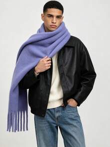 Men's Solid Color Tassel Scarf, Thick Long Neck Warmer, Autumn/Winter Warm Scarf, Street Casual Versatile Accessory For Men - Multicolor - View 6