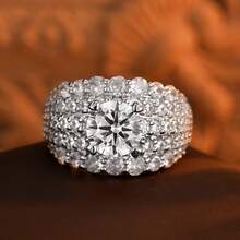 1pc Fashion Heavy-Duty Full Rhinestone Multi-Layer Round Diamond Ring, Geometric Luxury Exaggerated Wide Band Ring For Women And Men, High-End Accessory For Party And Banquet, Gift Jewelry - White - View 6