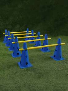 1 Set Football Training Marker Cones With Pole, Sensory Integration Training Cones, Multi-Functional Hurdle Agility Bar, Adjustable - Multicolor - View 3