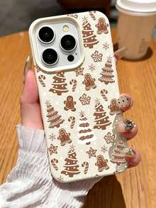 Fashionable Cute Minimalist Gingerbread Man Christmas Tree Snowflake Pattern Phone Case Compatible With IPhone 18/18Pro/18ProMax/17/17Pro/17ProMax/16/16Pro/16ProMax/15/15Pro/15ProMax/14/13/12/11 Cartoon Christmas Tree Snowflake Anti-Drop Soft Shell Phone Protective Cover - Beige - View 5