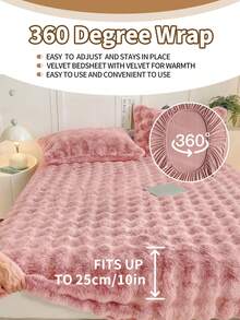 1件裝法蘭絨泡泡彈性床單，淺粉色寢具，宿舍床單，床墊保護套，床罩，返校季，深口袋，僅床單，不含枕套，適用單人/雙人/加大/特大床，可機洗，秋季裝飾，冬季裝飾 - 淺粉色 - 查看 4