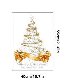 1pc Gold Christmas Tree Sticker DIY Merry Christmas Sticker Window Glass Door Static Cling, Window Decal, Glass Decoration, Holiday Pattern, Modern Style, Easy To Apply Without Glue, Seasonal Sticker, Holiday Gift, Holiday Shopper - Multicolor - View 12