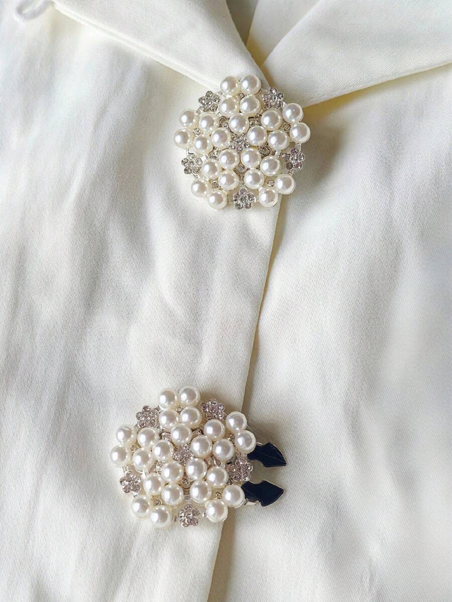 1pc/2pcs Shirt Pearl Button Cover, Vintage Cuff Button Clip, Suitable For Formal Wear, Wedding Gifts And Parties - Silver - View 1