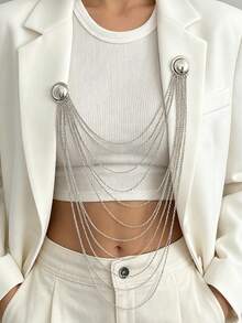 Women's Brooch - Gold Fashion INS Style Multi-Layer Chain Brooch With Tassel Double Buckle Design Suit Pin - Party - Evening - Star - View 6