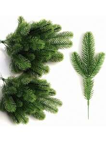 5/10pcs Artificial Pine Branches, Christmas Artificial Pine Stems, Cedar Branches, Green Pine Branches, Christmas Green Pine Picks For Wreath Crafts, Christmas Tree, Cabinet DIY, Winter Home Decor - Green - View 16