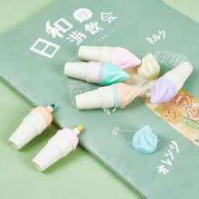 6pcs Ice Cream Cone Shaped Fluorescent Pens, Cute Ice Cream Design Pastel Highlighters, Student Planner Marking Atmosphere Goodies, Creative 3D Ice Cream Cone Shape, Fresh And Cute Appearance, Realistic Ice Cream Look, Full Of Childhood Charm, Soft Macaron Pastel Ink, Transparent Color, Marking Key Points Without Covering Book Text, Clearer Reading And Viewing, Oblique Tip Design, Dual Use For Underlining And Coloring - A - View 3
