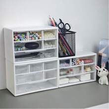 1pc Transparent Plastic Desktop Drawer Storage Box - Large Capacity Multi-Function Storage Box, Suitable For Office Supplies, Cosmetics And Bathroom Supplies, Lightweight Design, Suitable For Home Or Office Use, Desktop Storage Box - Multicolor - View 8