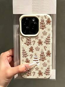 Fashionable Cute Minimalist Gingerbread Man Christmas Tree Snowflake Pattern Phone Case Compatible With IPhone 18/18Pro/18ProMax/17/17Pro/17ProMax/16/16Pro/16ProMax/15/15Pro/15ProMax/14/13/12/11 Cartoon Christmas Tree Snowflake Anti-Drop Soft Shell Phone Protective Cover - Beige - View 6