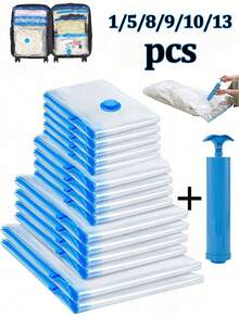 1件/5件/8件/9件/13件 透明真空壓縮袋 衣物真空收納袋 極致省空間,透過抽氣可將被褥、厚衣等大件物品體積縮減至原來的25%-30%,節省70%-75%空間,適合居家收納,用於換季存放被褥、厚衣等物品,最大化利用有限空間並保持居家整潔,透明設計方便快速辨識所需物品 - 彩色 - 查看 2