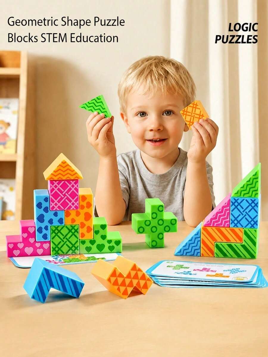 Juguete de bloques de construcción de rompecabezas 3D educativo para niños - Rompecabezas divertido de entrenamiento de pensamiento lógico espacial, con bolsa de almacenamiento, conveniente de transportar - Multicolor - Ver 1