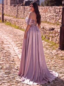 Women's Plus Size Elegant Charming Strapless Cold Shoulder Sequin Beaded Mermaid Long Dress, Side Slit, Suitable For Evening Party And Ball - Purple - View 2