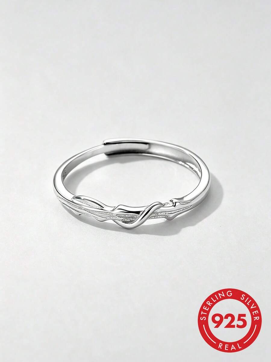 HuooNew 1pc 925 Sterling Silver Open Ring Jewelry, Unisex Design - Silver - View 1
