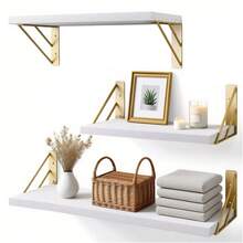 Estantes de pared para decoración de dormitorio, estantes de pared flotantes para sala de estar, almacenamiento de cocina, estantes flotantes de madera rústica montados en la pared para libros,Soportan Hasta 10 Kg, Fácil Instalación(juego de 3) - Blanco - Ver 2