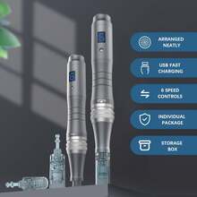 Dr Pen M8 Microneedling Beauty Pen 0.25mm Isi Ulang 20 Jarum Penggunaan di Rumah | 6 Kecepatan yang Dapat Diatur, Cocok untuk Pemula, Kotak Penyimpanan Perjalanan Ringan, Cocok untuk Semua Jenis Kulit, Baterai Isi Ulang, Bukan untuk Penggunaan Medis - Perak - View 6
