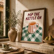 Pop The Kettle On 英式茶文化印花牆面藝術 廚房裝飾復古廚房印花 茶愛好者禮物復古牆飾家居裝飾 - 卡通 - 查看 1