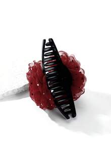 1件女款純色3D網格水鑽玫瑰花髮夾抓夾髮飾，適合日常配戴與派對造型 - 彩色 - 查看 8